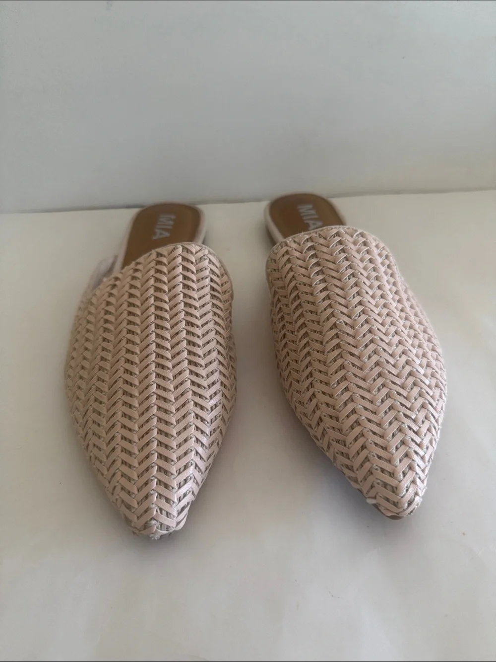 MIA Johana woven beige pointed toe slip on mules coastal womens shoes - Picture 3 of 14